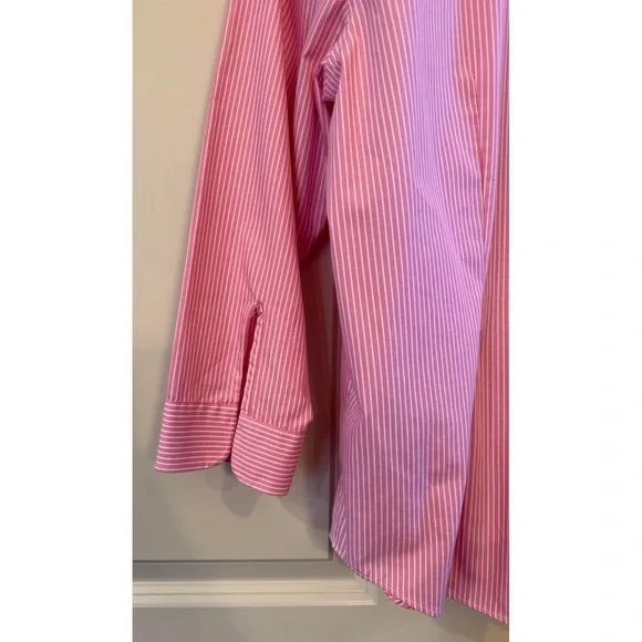 Wm LRL Lauren Ralph Lauren Pink and White Striped L No Iron Button Down Shirt - Picture 8 of 10